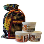 Vegan Shea Body Butter Gift Set – Lemongrass & Mandarin, Cedarwood & Patchouli, Coconut & Vanilla – African Fabric Gift Bag – 3 x 250ml