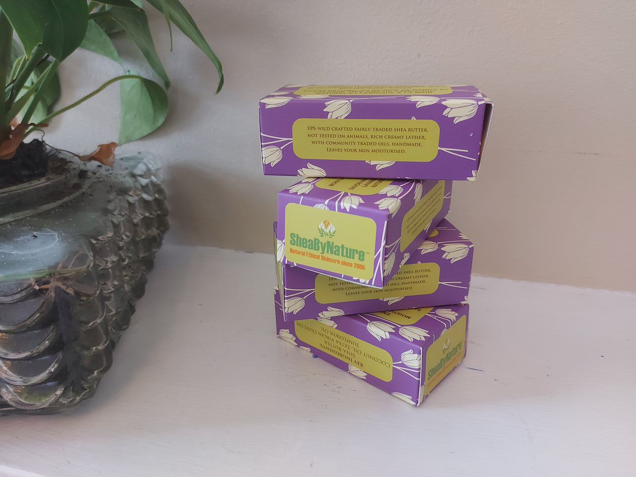 4 Bars of Country Lavender Natural Handmade Soap with Organic Unrefined, Fair Trade Shea Butter, Coconut and Olive Oil (115-135g)