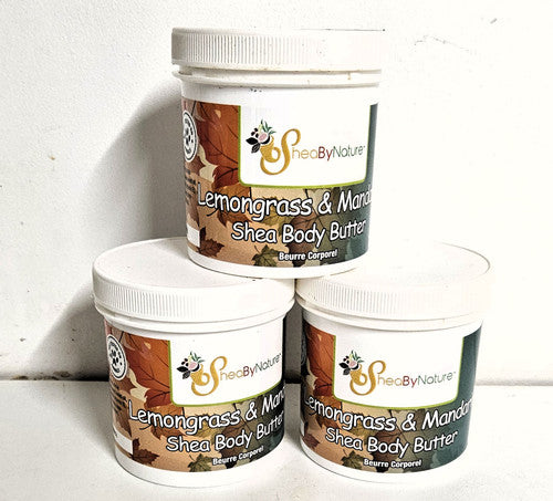 3 x 250ml  Sheabynature Lemon grass & Mandarin Shea Butter Body Butter, Refreshing Intensive Body Moisturiser for very Dry Skin. 100% Natural Hand made. 250g e