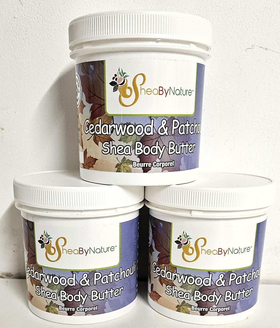 3 Pots of Sheabynature Cedarwood & Patchouli Shea Butter Body Butter with Coconut Oil and Cocoa Butter , Natural Skincare Product for Dry Skin 250g