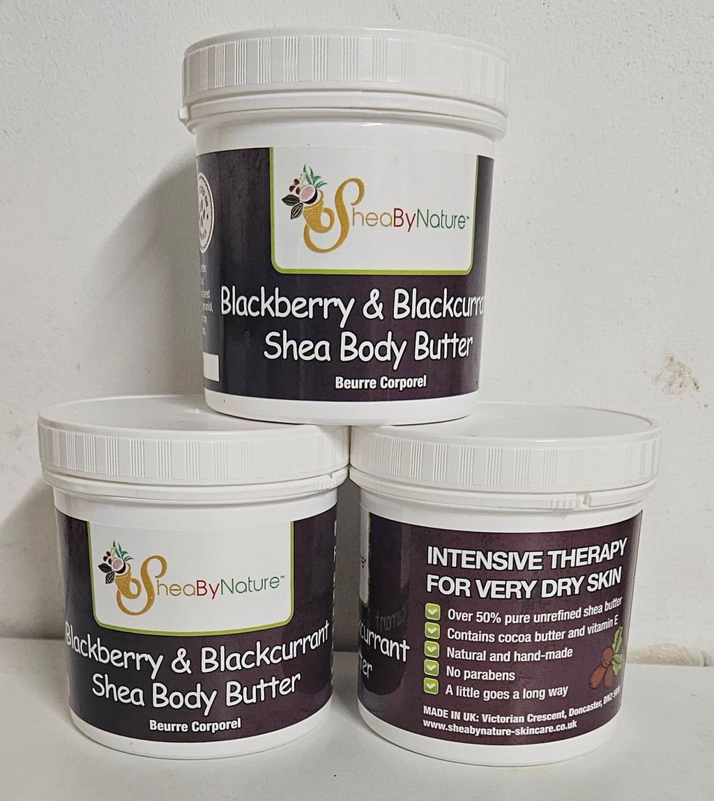 SheaByNature Blackberry & Black Currant Shea Body Butter – 250g.  It smells so delicious.250g  x 3 pots