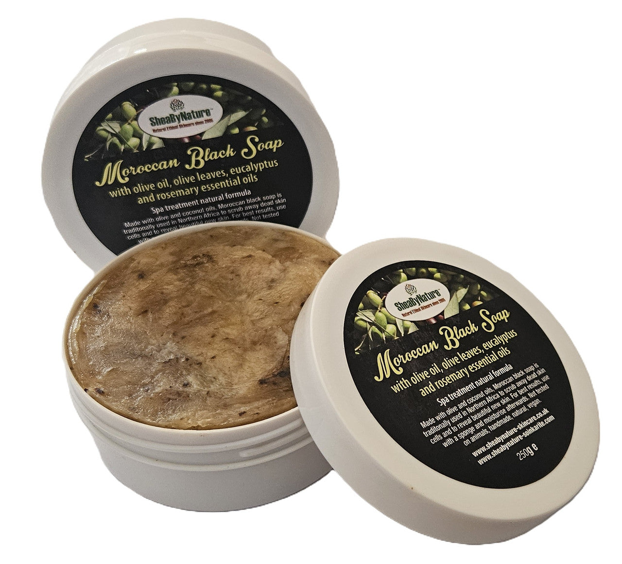 heaByNaTure MOROCCAN Black Soap. 100% Pure and Natural Soap Made from Olive Oil, coconut oil and Olive Leaves, using traditional Moroccan Method with Eucalyptus and Rosemary essential oil