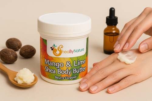 Mango and Lime Shea Butter Body Butter with Organic Unrefined, Fairly Traded Shea Butter and Mango Seed Butter. Intense Hydration for Dry Skin (250g)