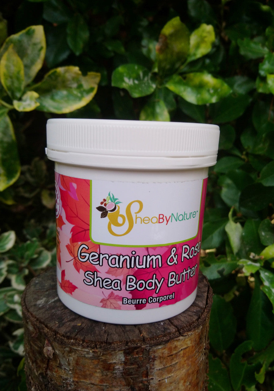 Geranium and Rose body butter with 50% unrefined shea butter 250g pot