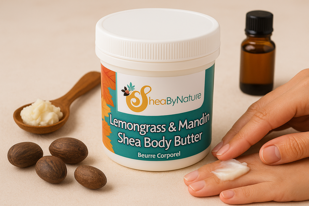 Sheabynature Lemon grass & Mandarin Shea Butter Body Butter, Refreshing Intensive Body Moisturiser for very Dry Skin. 100% Natural Hand made. 250g e