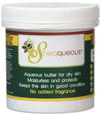 Shea butter container with 'Sheaqueous' branding on a white background